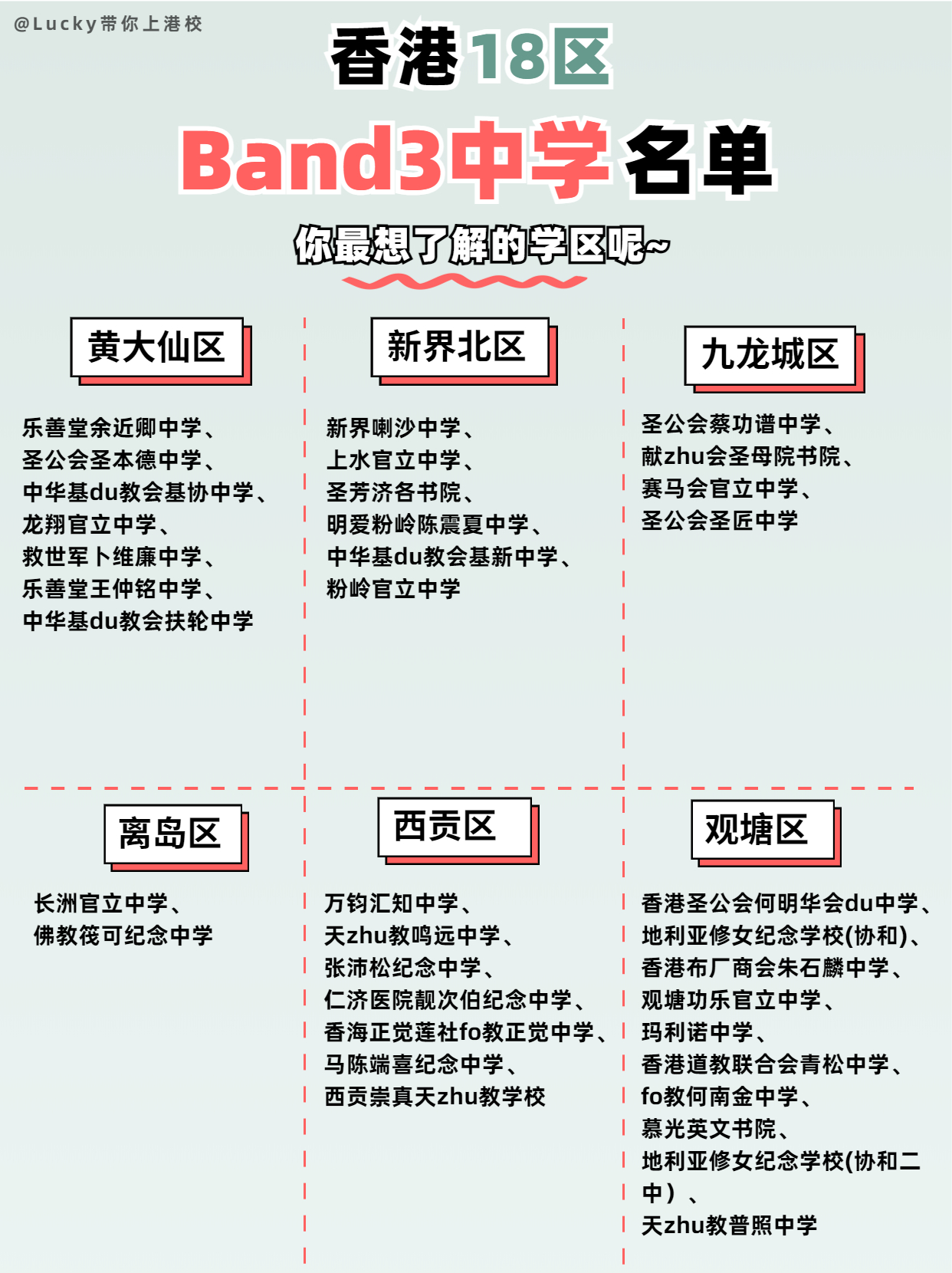 香港各區(qū)Band3中學(xué)，看看有沒(méi)有你的意向?qū)W校